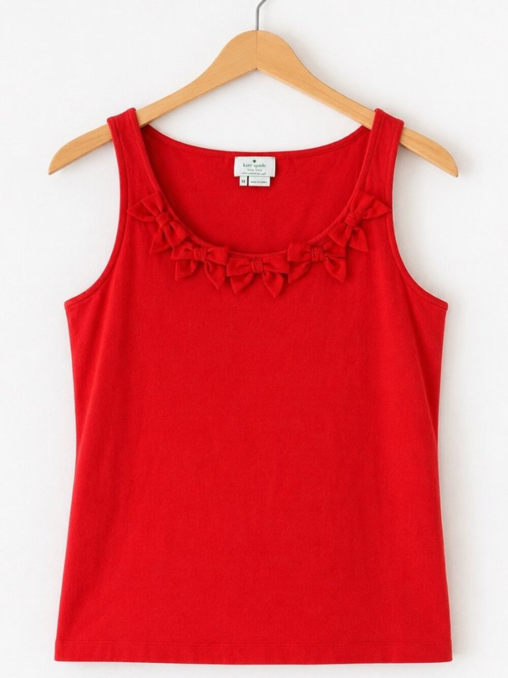 NEW! KATE SPADE BOW TRIM SCOOP NECK TANK TOP in RED M PREPPY FEMININE CLASSIC